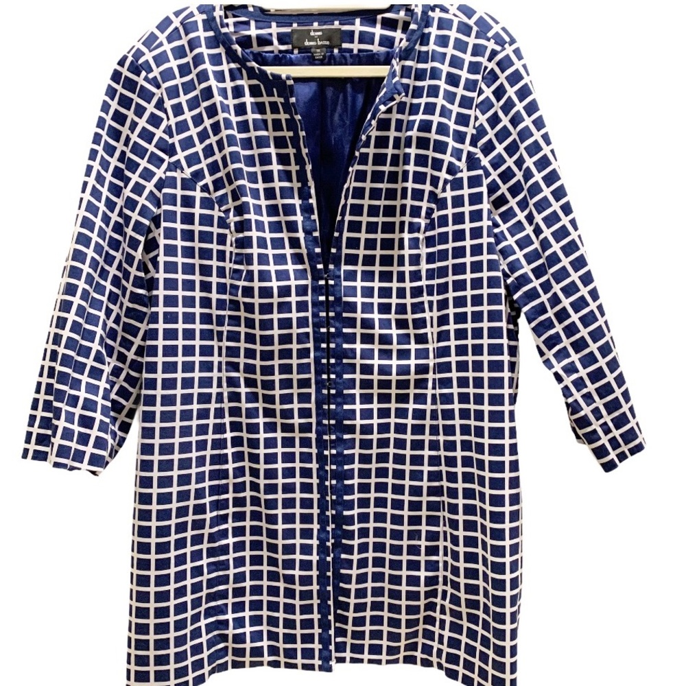 Dennis Basso Blue/White Windowpane Check Zip Front Jacket/Blazer Sz 1X